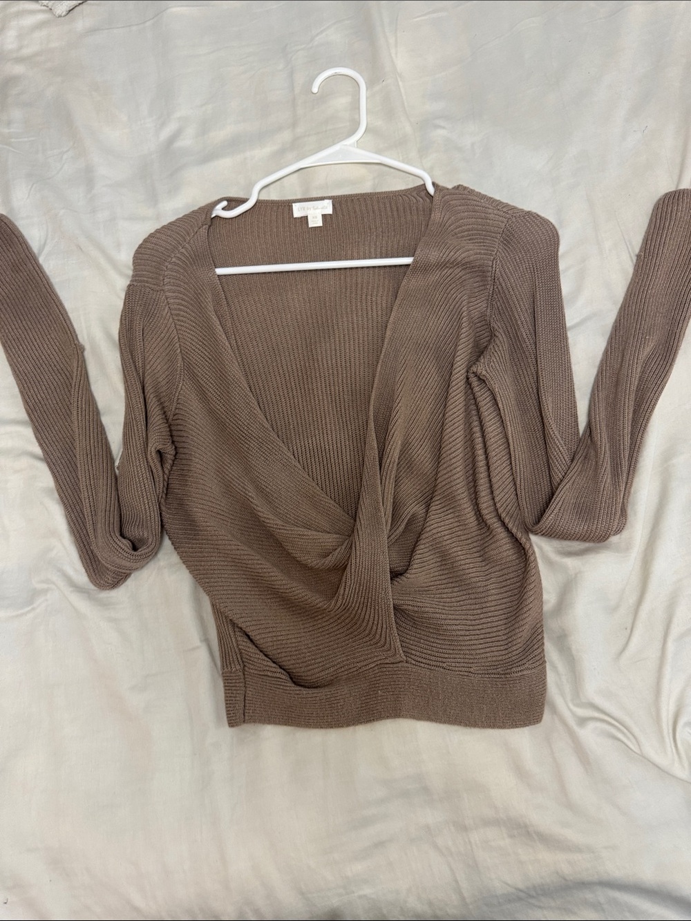Splendid Brown V-Neck Twist-Front Ribbed Sweater